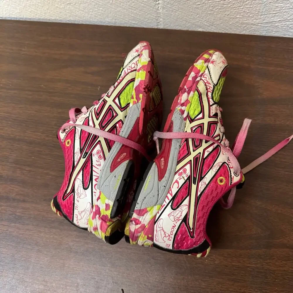 Asics Pink and Lime Green Women's Running Sneakers